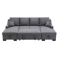 Upholstery Sleeper Sectional Sofa With Double Storage Spaces, 2 Tossing Cushions, Grey Grey Linen