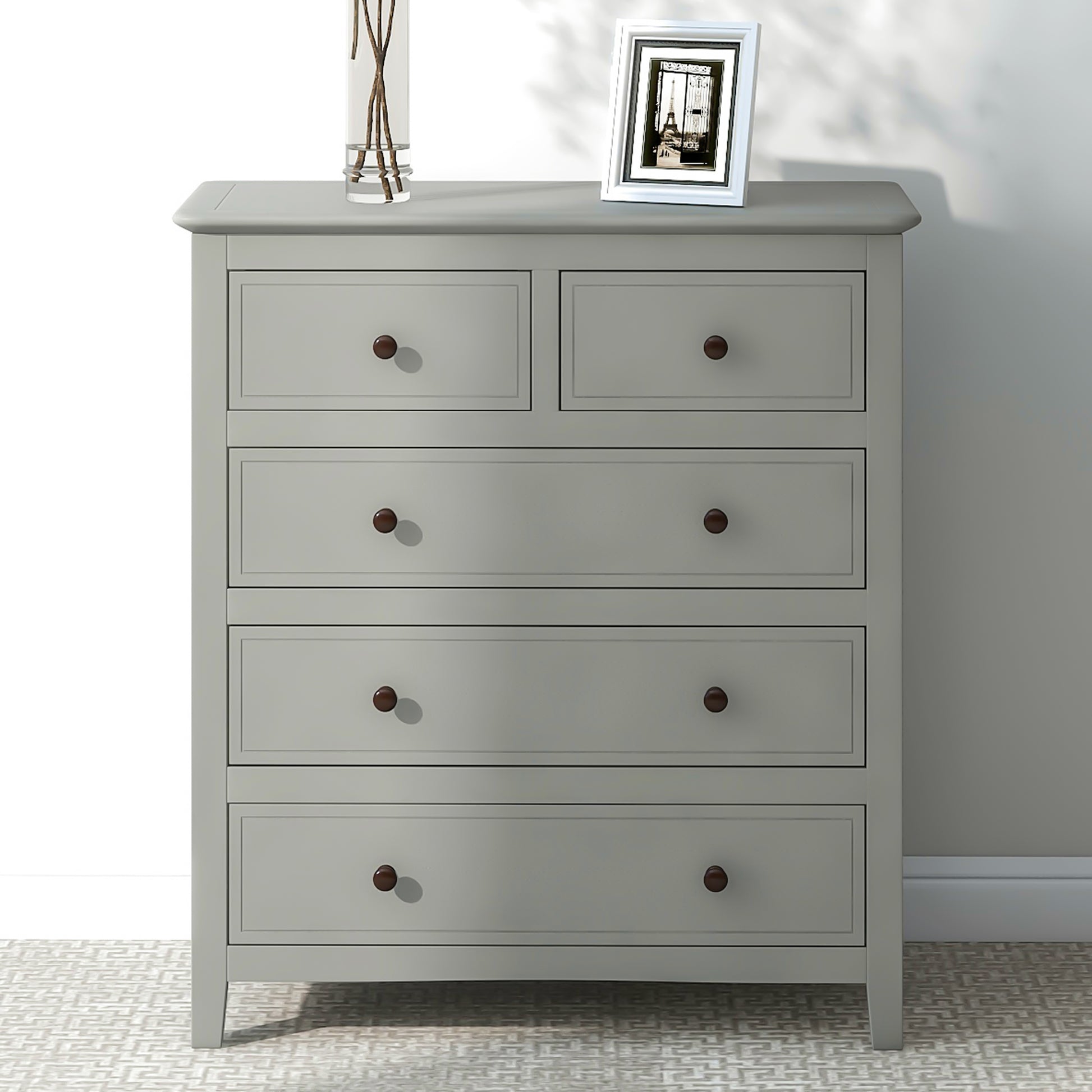 5 Drawers Solid Wood Chest, Gray Old Sku:Wf283150Aag Gray Solid Wood