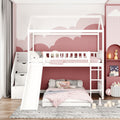 Twin Over Twin Bunk Bed With Two Drawers And Slide, House Bed With Slide, White Old Sku :Lp000129Aak White Pine