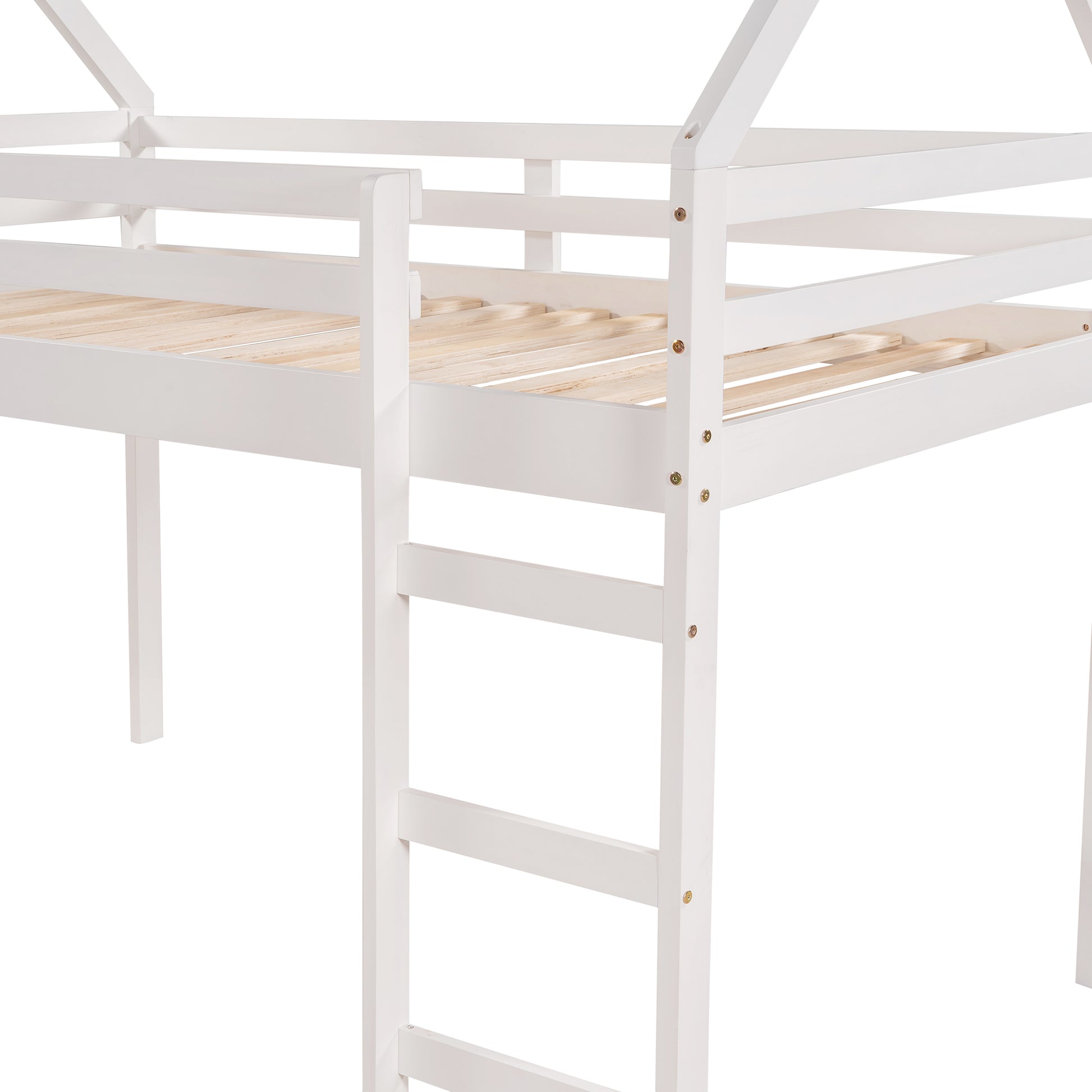 Twin Size Loft Bed With Slide, House Bed With Slide,White Old Sku :Wf281158Aak White Solid Wood