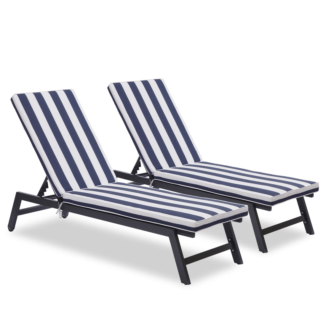 Outdoor Chaise Lounge Chair Set With Cushions, Five Position Adjustable Aluminum Recliner,All Weather For Patio,Beach,Yard, Pool Gray Blue White Stripes Aluminium