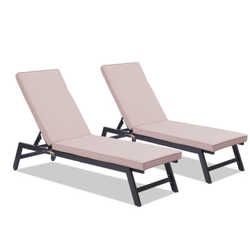 Outdoor Chaise Lounge Chair Set With Cushions, Five Position Adjustable Aluminum Recliner,All Weather For Patio,Beach,Yard, Pool Gray Khaki Aluminium