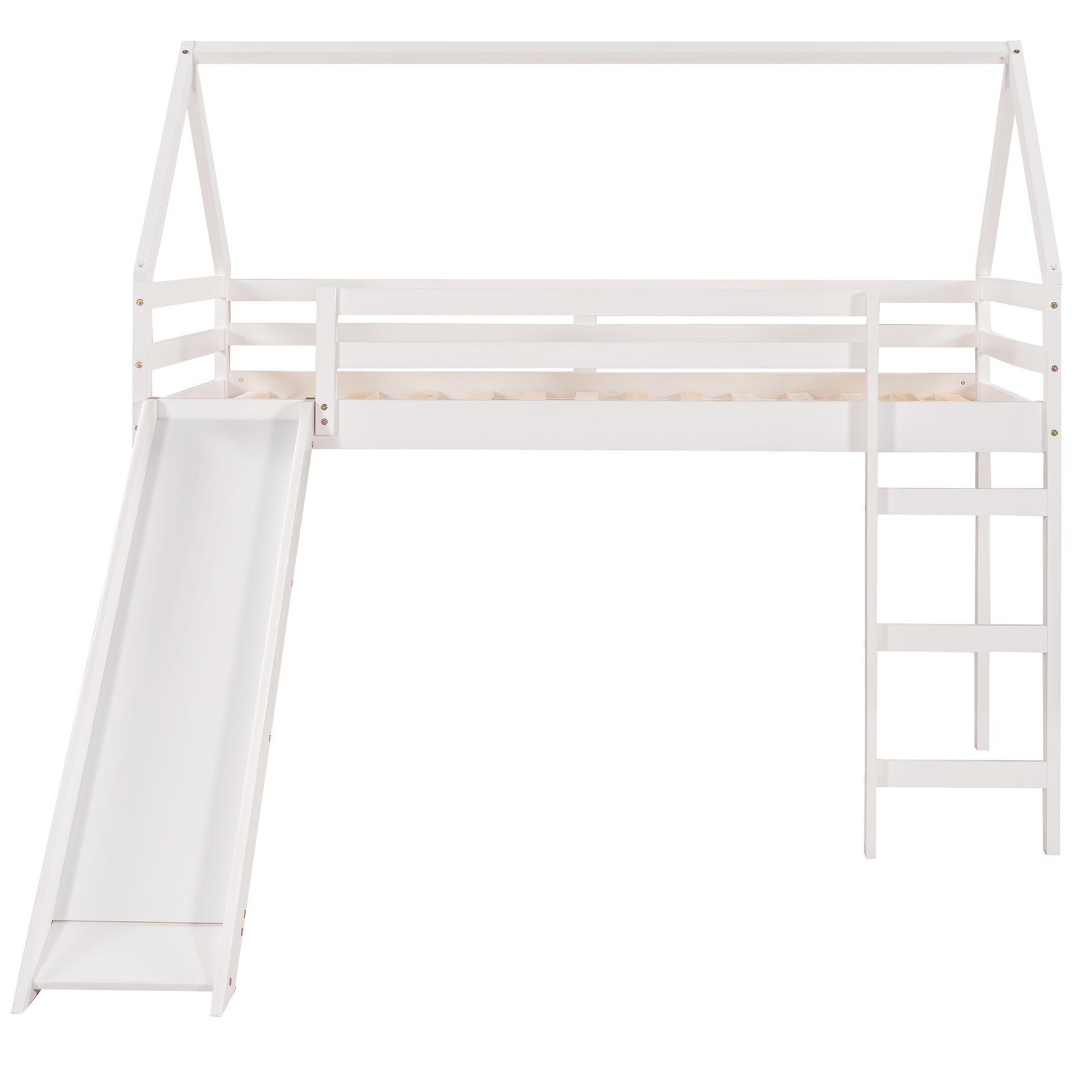 Twin Size Loft Bed With Slide, House Bed With Slide,White Old Sku :Wf281158Aak White Solid Wood