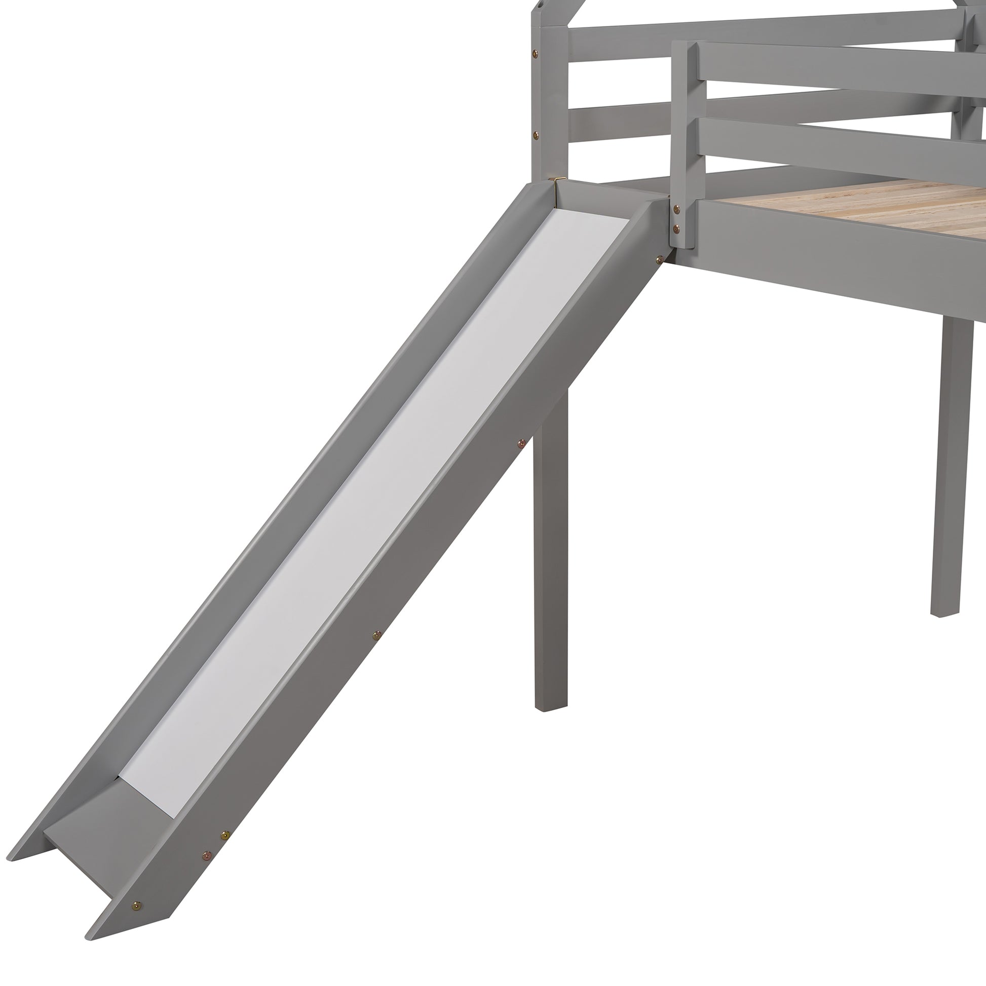 Twin Size Loft Bed With Slide, House Bed With Slide,Gray Old Sku :Wf281158Aae Gray Solid Wood