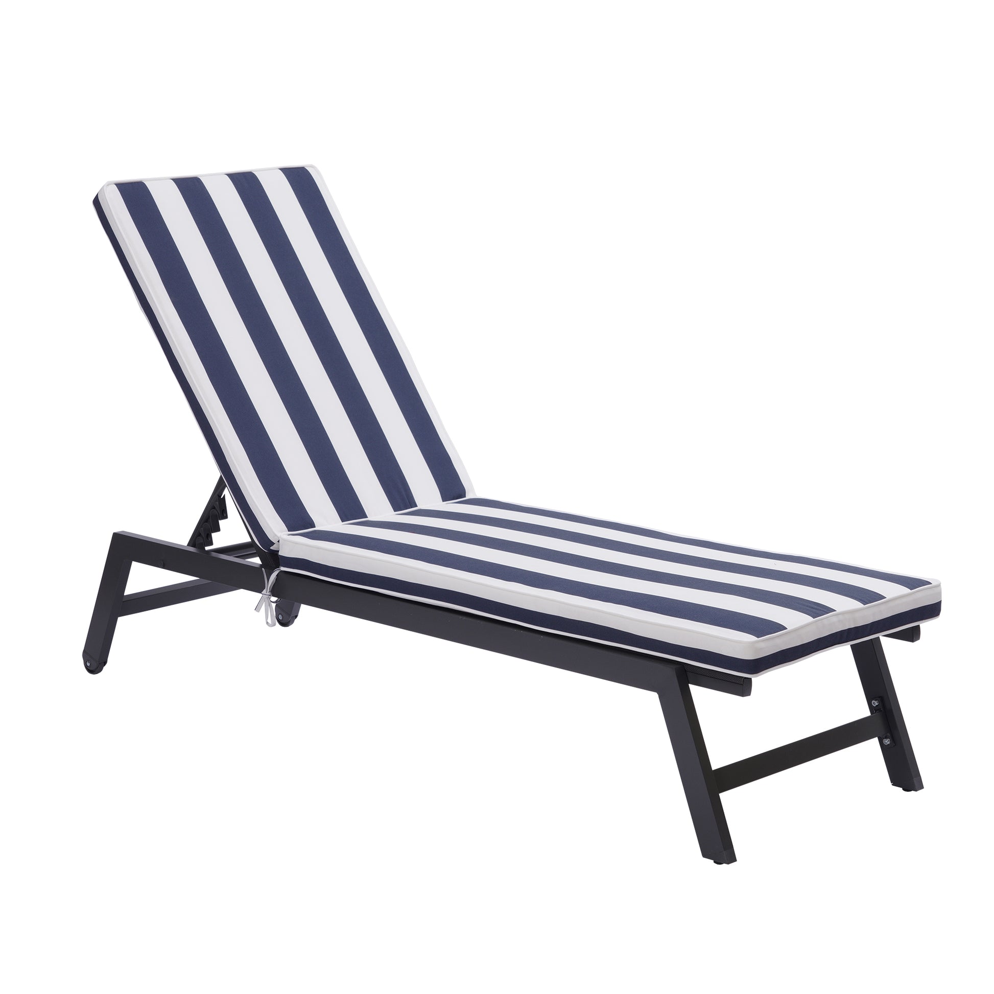 Outdoor Chaise Lounge Chair Set With Cushions, Five Position Adjustable Aluminum Recliner,All Weather For Patio,Beach,Yard, Pool Gray Blue White Stripes Aluminium