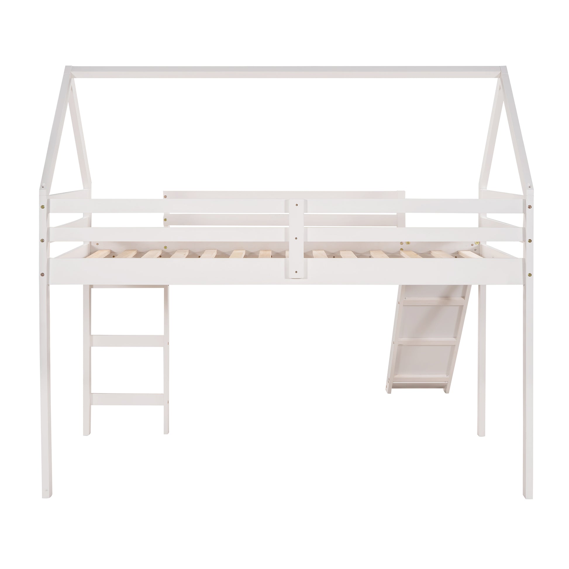 Twin Size Loft Bed With Slide, House Bed With Slide,White Old Sku :Wf281158Aak White Solid Wood