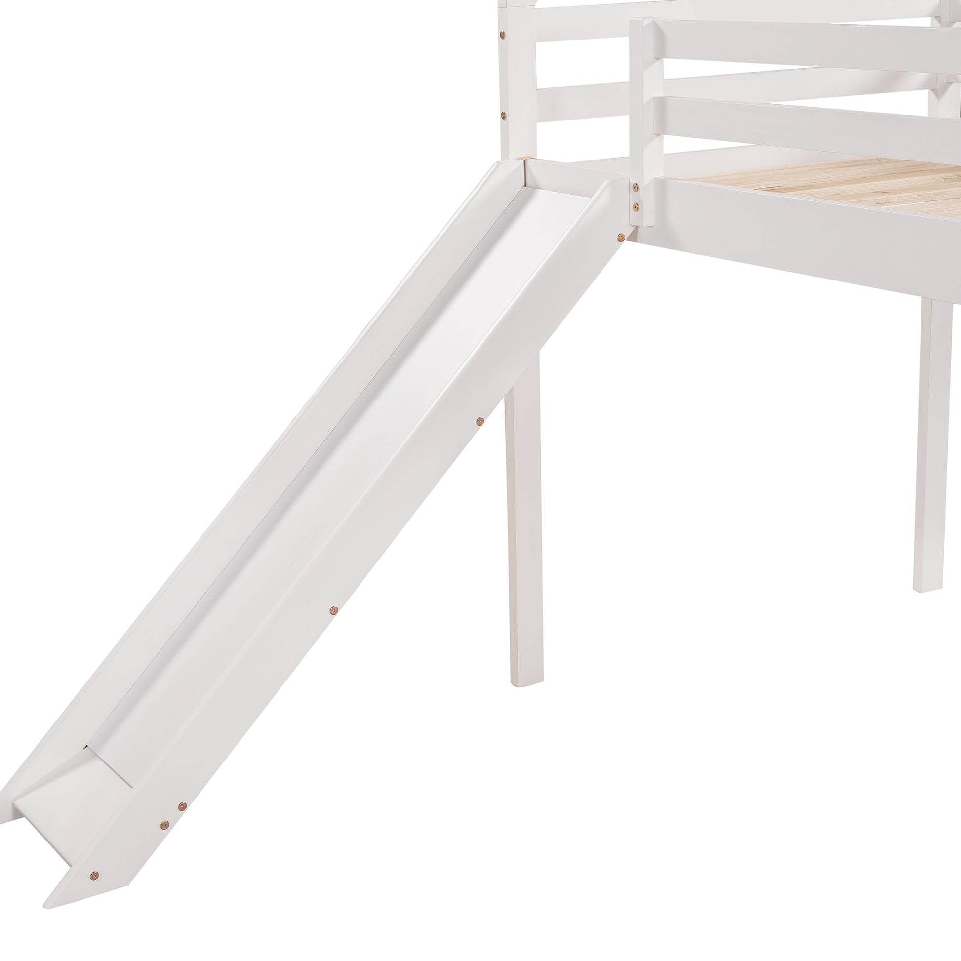 Twin Size Loft Bed With Slide, House Bed With Slide,White Old Sku :Wf281158Aak White Solid Wood