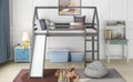 Twin Size Loft Bed With Slide, House Bed With Slide,Gray Old Sku :Wf281158Aae Gray Solid Wood