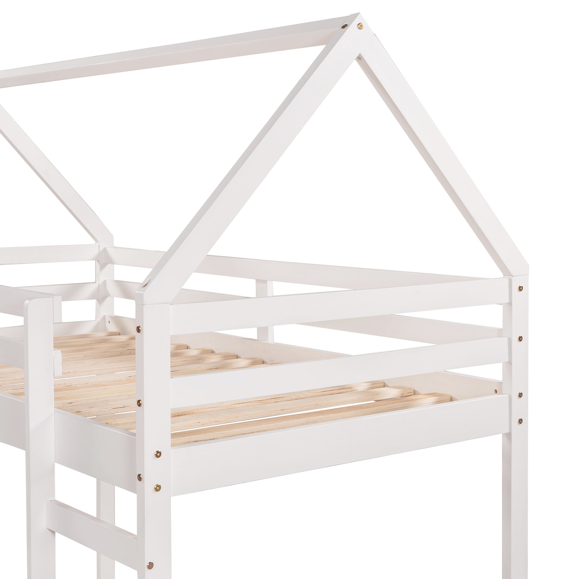 Twin Size Loft Bed With Slide, House Bed With Slide,White Old Sku :Wf281158Aak White Solid Wood