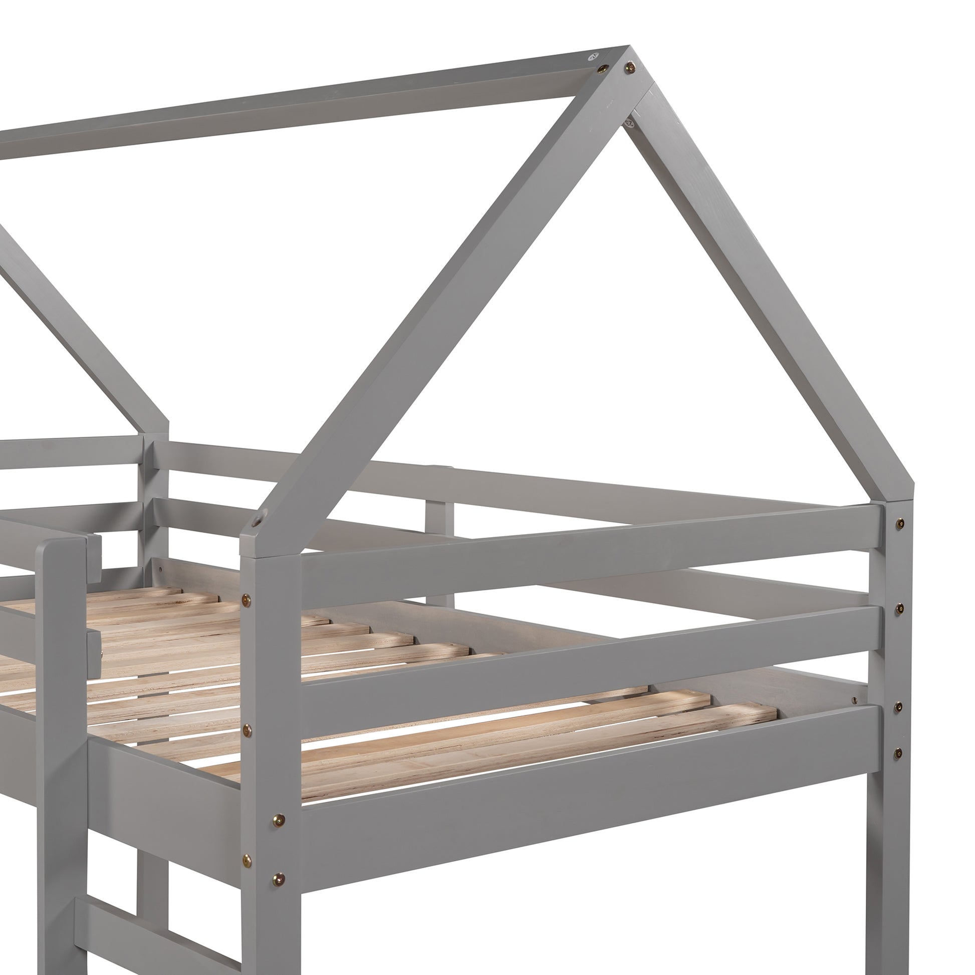 Twin Size Loft Bed With Slide, House Bed With Slide,Gray Old Sku :Wf281158Aae Gray Solid Wood