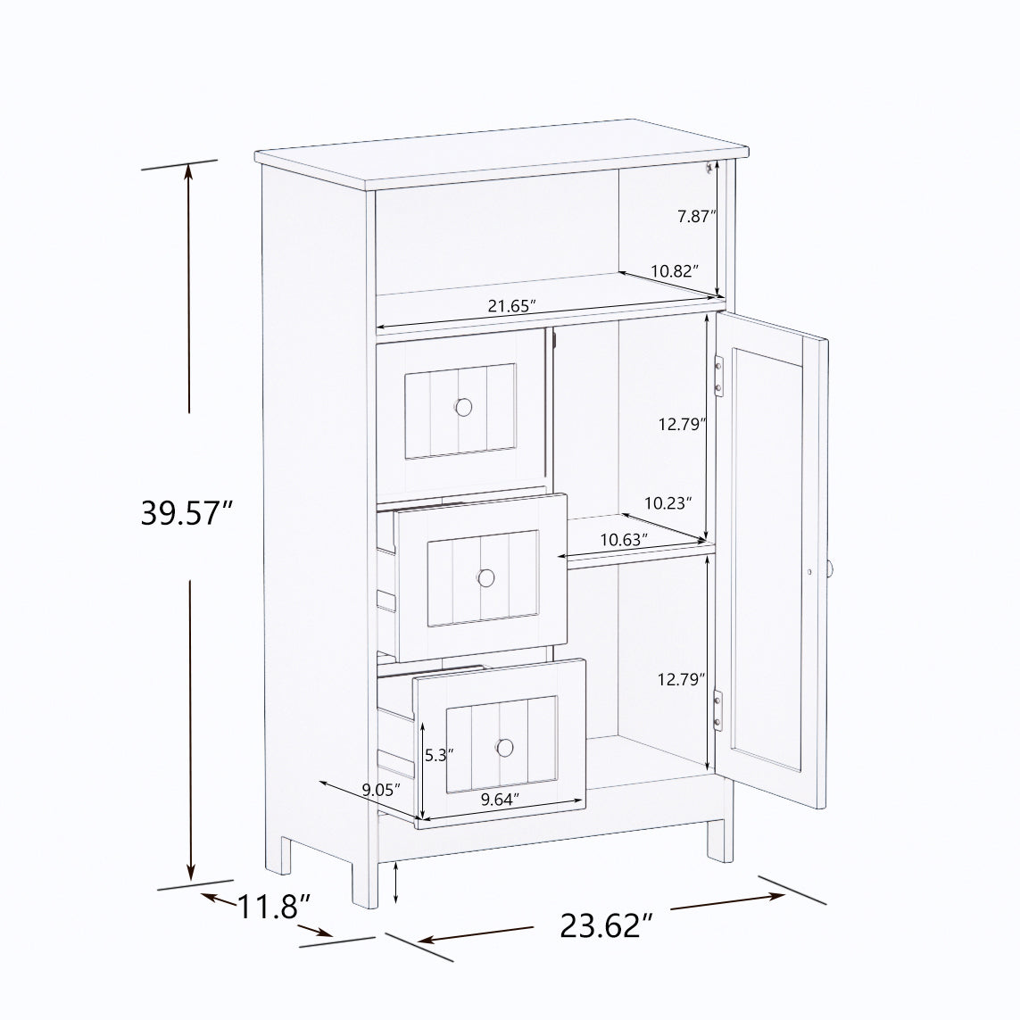 Bathroom Standing Storage Cabinet With 3 Drawers And 1 Door White White Mdf