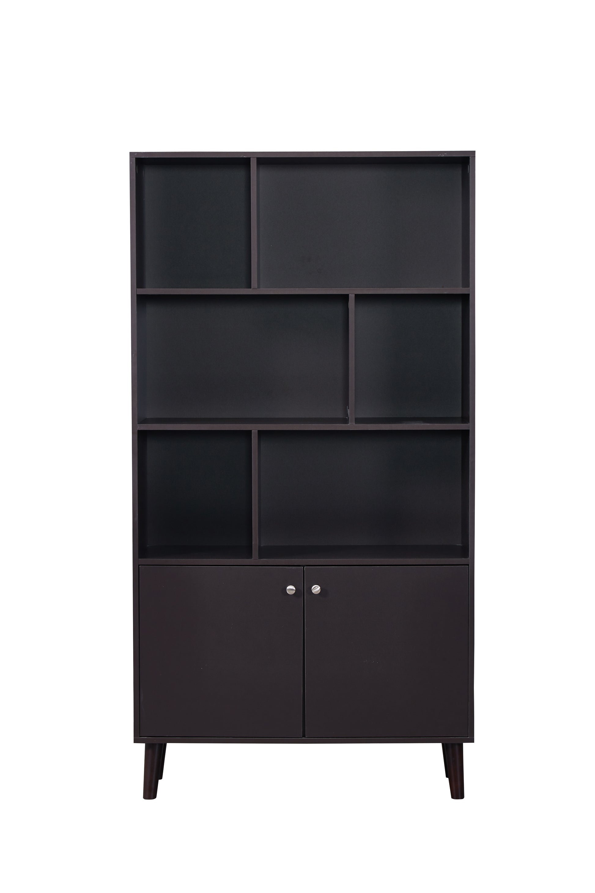 67" Bookcase With Doors, 3 Tier Bookshelf, Coffee Coffee Mdf