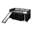 Low Twin Size Loft Bed With Cabinets, Shelves And Slide Espresso Old Sku :Lp000503Aap Espresso Solid Wood