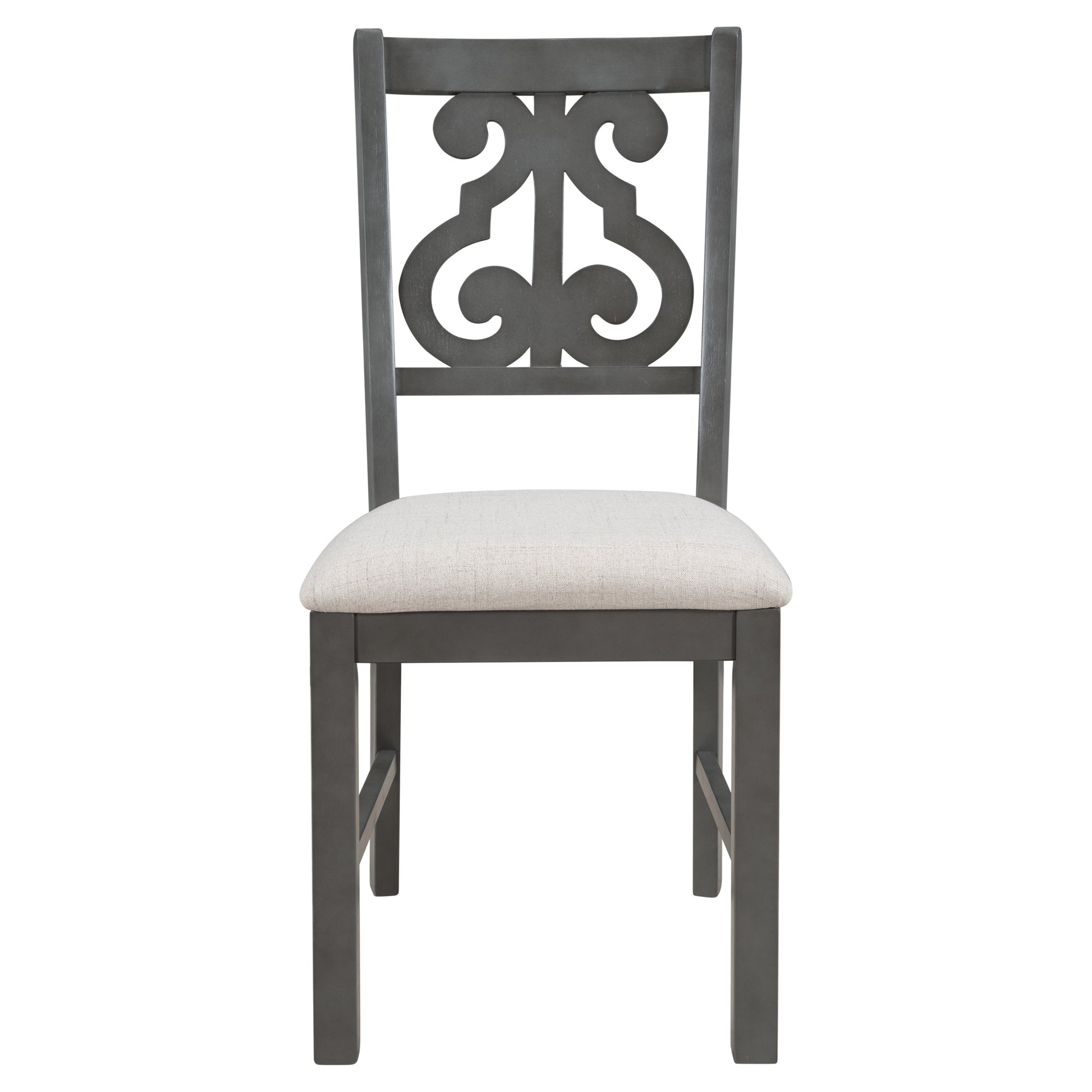 5 Piece Round Dining Table And Chair Set With Special Shaped Legs And An Exquisitely Designed Hollow Chair Back For Dining Room Gray Gray Mdf