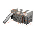 Low Twin Size Loft Bed With Cabinets, Shelves And Slide Gray Old Sku :Lp000503Aae Gray Solid Wood