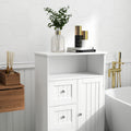 Bathroom Standing Storage Cabinet With 3 Drawers And 1 Door White White Mdf