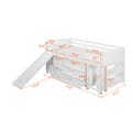 Low Twin Size Loft Bed With Cabinets, Shelves And Slide White Old Sku :Lp000503Aak White Solid Wood