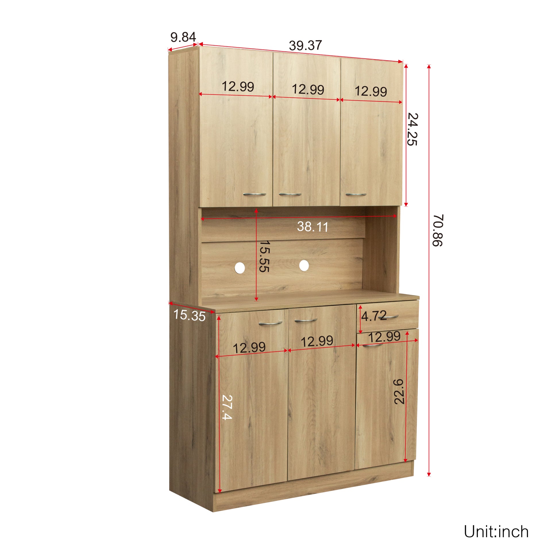 70.87" Tall Wardrobe& Kitchen Cabinet, With 6 Doors, 1 Open Shelves And 1 Drawer For Bedroom,Rustic Oak Oak Mdf