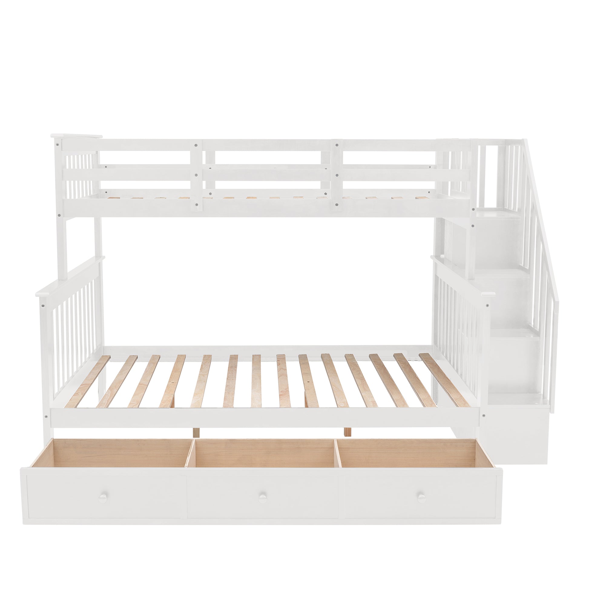 Stairway Twin Over Full Bunk Bed With Drawer, Storage And Guard Rail For Bedroom, Dorm, For Adults, White Color Old Sku :Lp000219Aak White Solid Wood