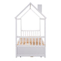 Twin Size Wooden House Bed With Trundle And 3 Storage Drawers White White Solid Wood