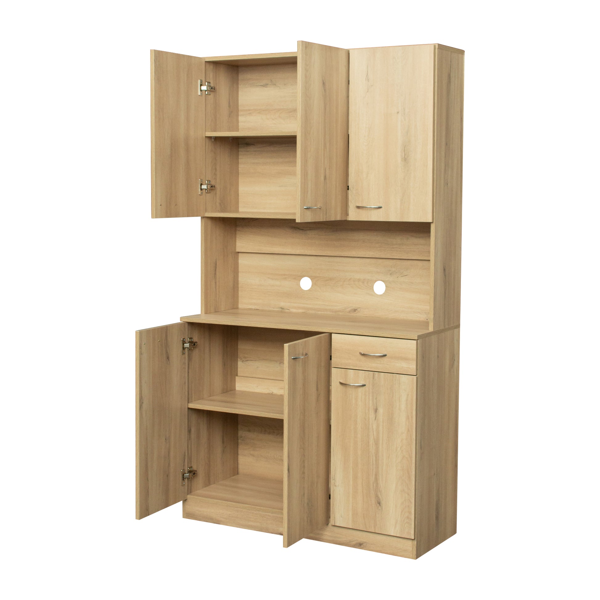 70.87" Tall Wardrobe& Kitchen Cabinet, With 6 Doors, 1 Open Shelves And 1 Drawer For Bedroom,Rustic Oak Oak Mdf