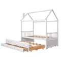 Twin Size Wooden House Bed With Trundle And 3 Storage Drawers White White Solid Wood