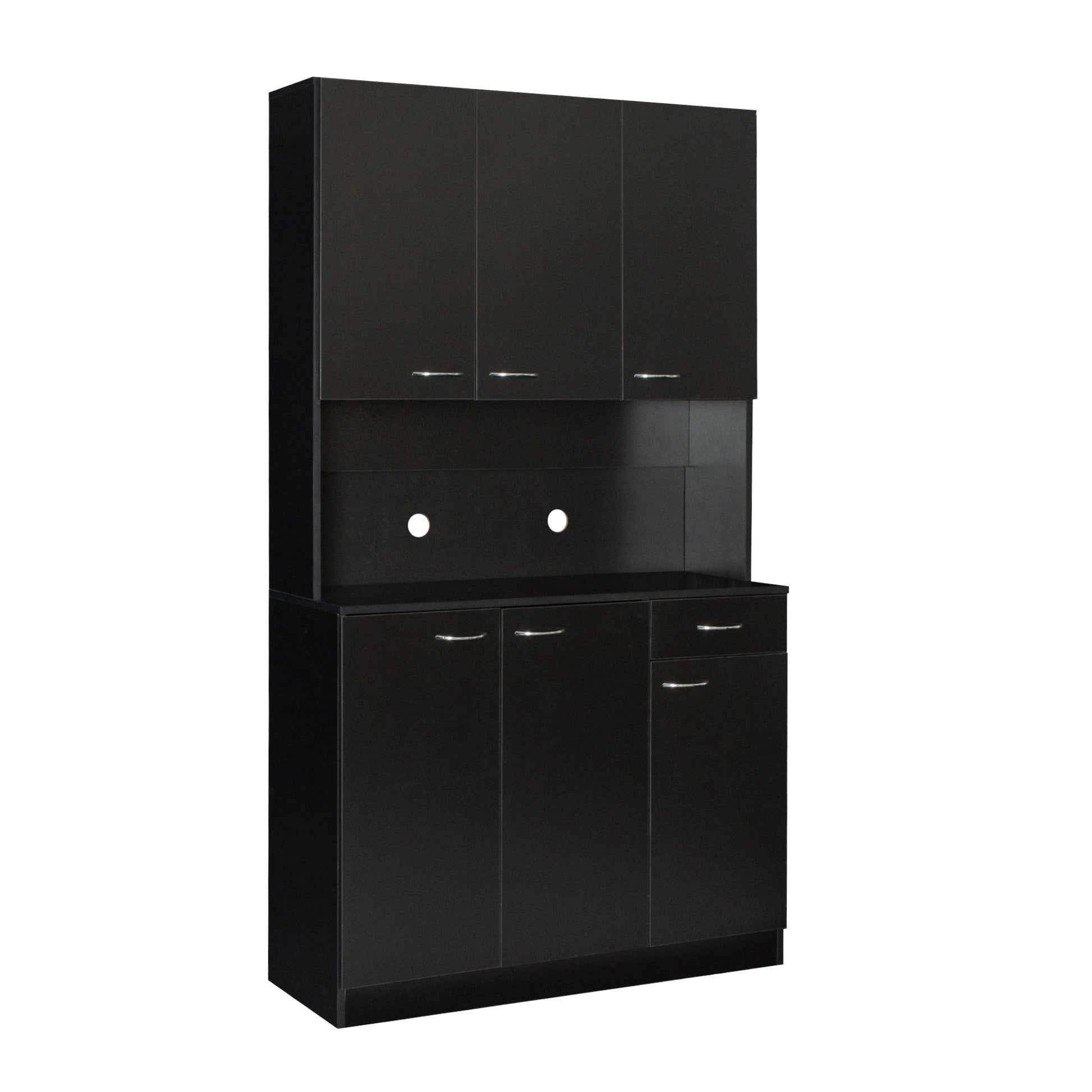 70.87" Tall Wardrobe& Kitchen Cabinet, With 6 Doors, 1 Open Shelves And 1 Drawer For Bedroom,Black Black Mdf