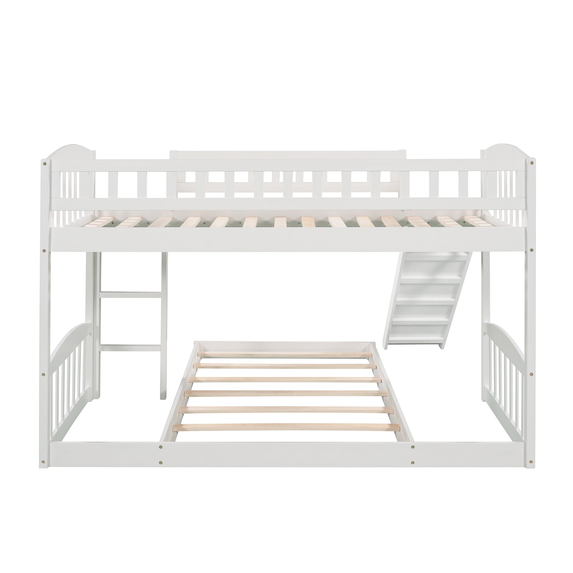 Twin Over Twin Bunk Bed With Slide And Ladder, White Old Sku :Lp000514Aak White Solid Wood