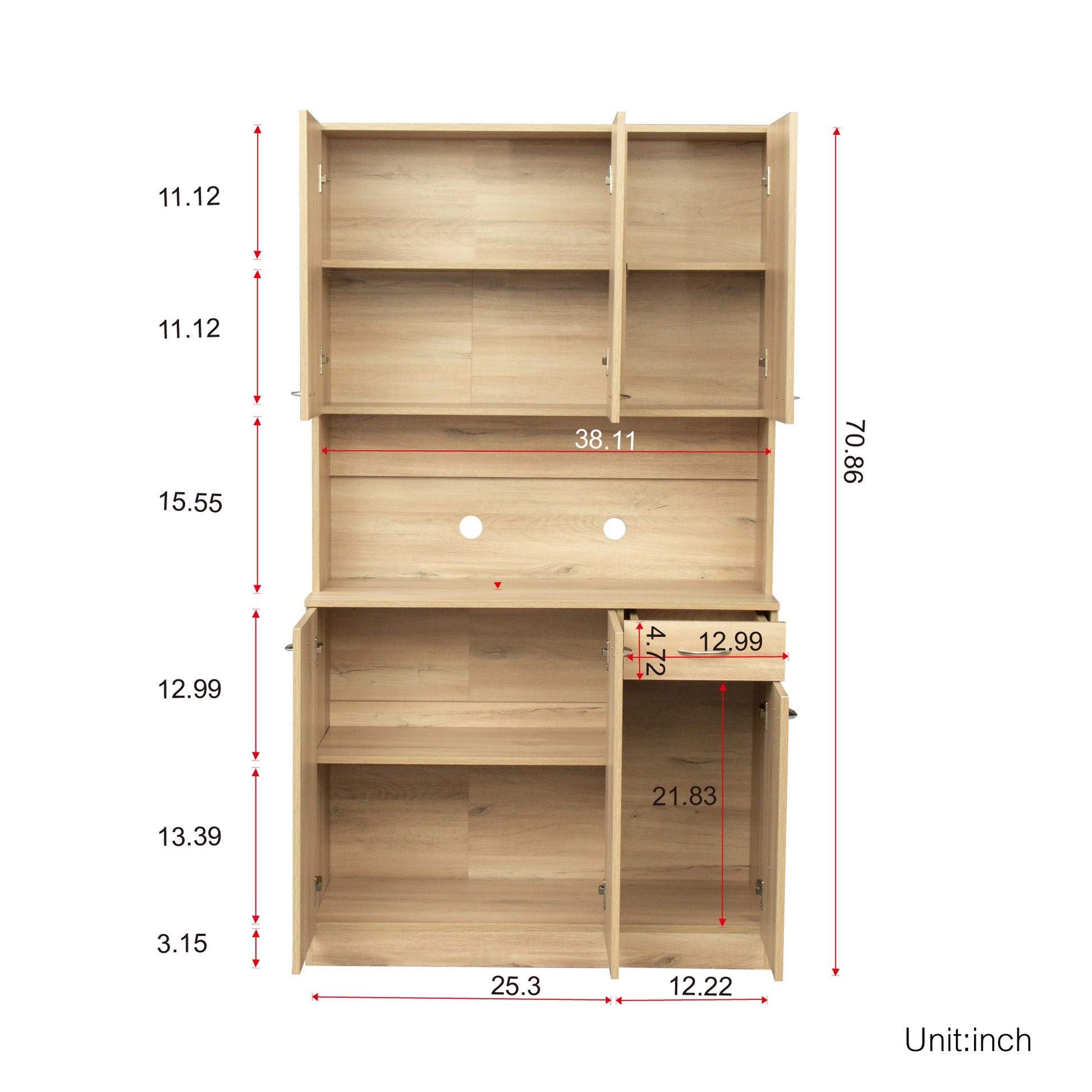 70.87" Tall Wardrobe& Kitchen Cabinet, With 6 Doors, 1 Open Shelves And 1 Drawer For Bedroom,Rustic Oak Oak Mdf