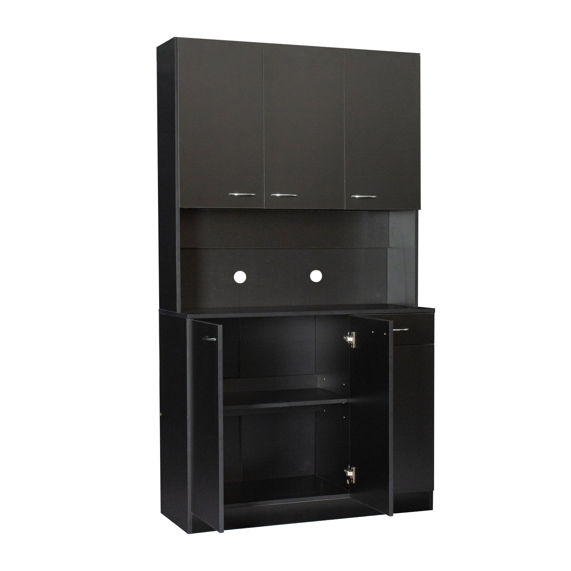 70.87" Tall Wardrobe& Kitchen Cabinet, With 6 Doors, 1 Open Shelves And 1 Drawer For Bedroom,Black Black Mdf