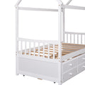 Twin Size Wooden House Bed With Trundle And 3 Storage Drawers White White Solid Wood