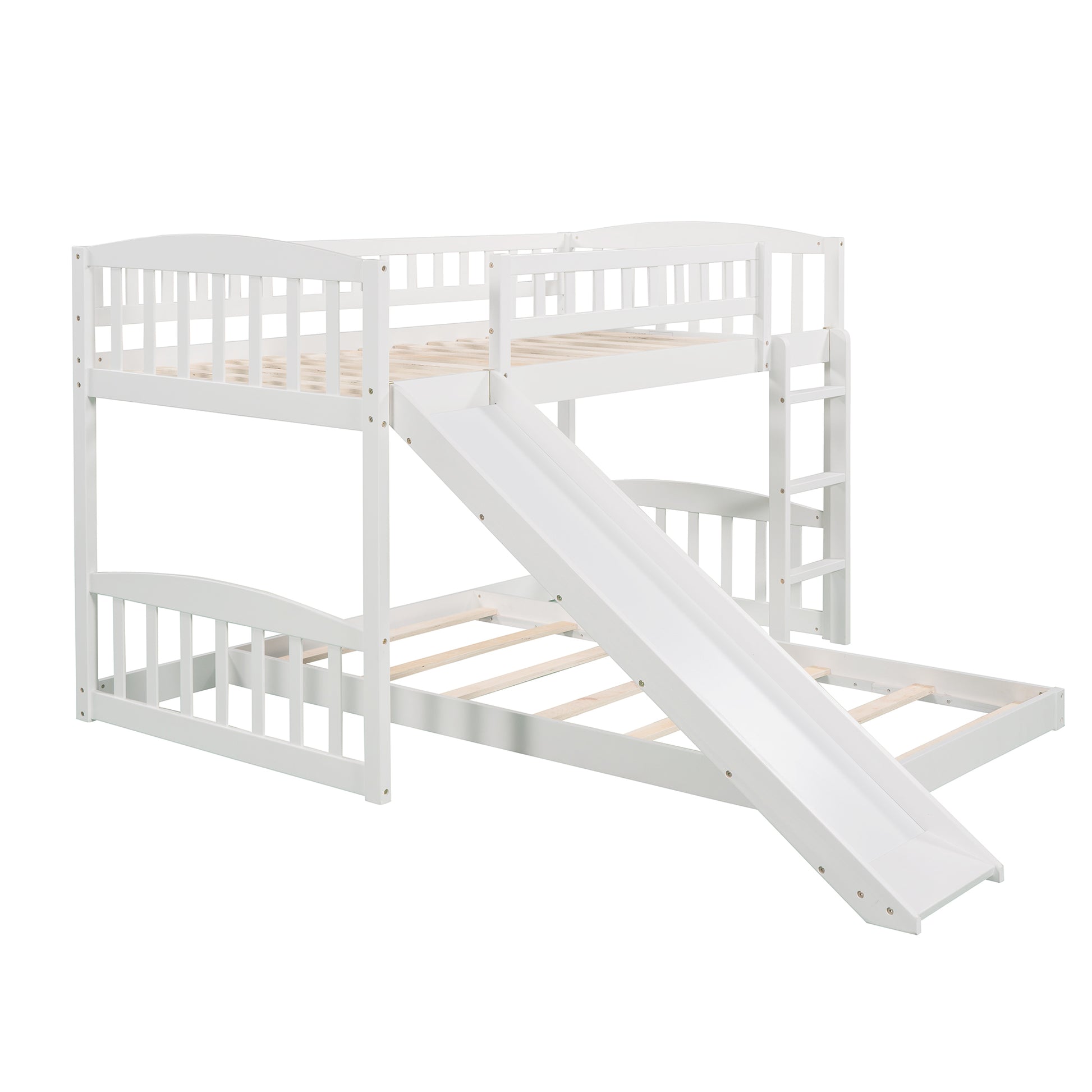 Twin Over Twin Bunk Bed With Slide And Ladder, White Old Sku :Lp000514Aak White Solid Wood