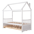 Twin Size Wooden House Bed With Trundle And 3 Storage Drawers White White Solid Wood