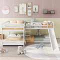 Full And Twin Size L Shaped Bunk Bed With Slide And Short Ladder,White Twin White Pine