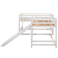 Full And Twin Size L Shaped Bunk Bed With Slide And Short Ladder,White Twin White Pine