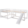 Full And Twin Size L Shaped Bunk Bed With Slide And Short Ladder,White Twin White Pine