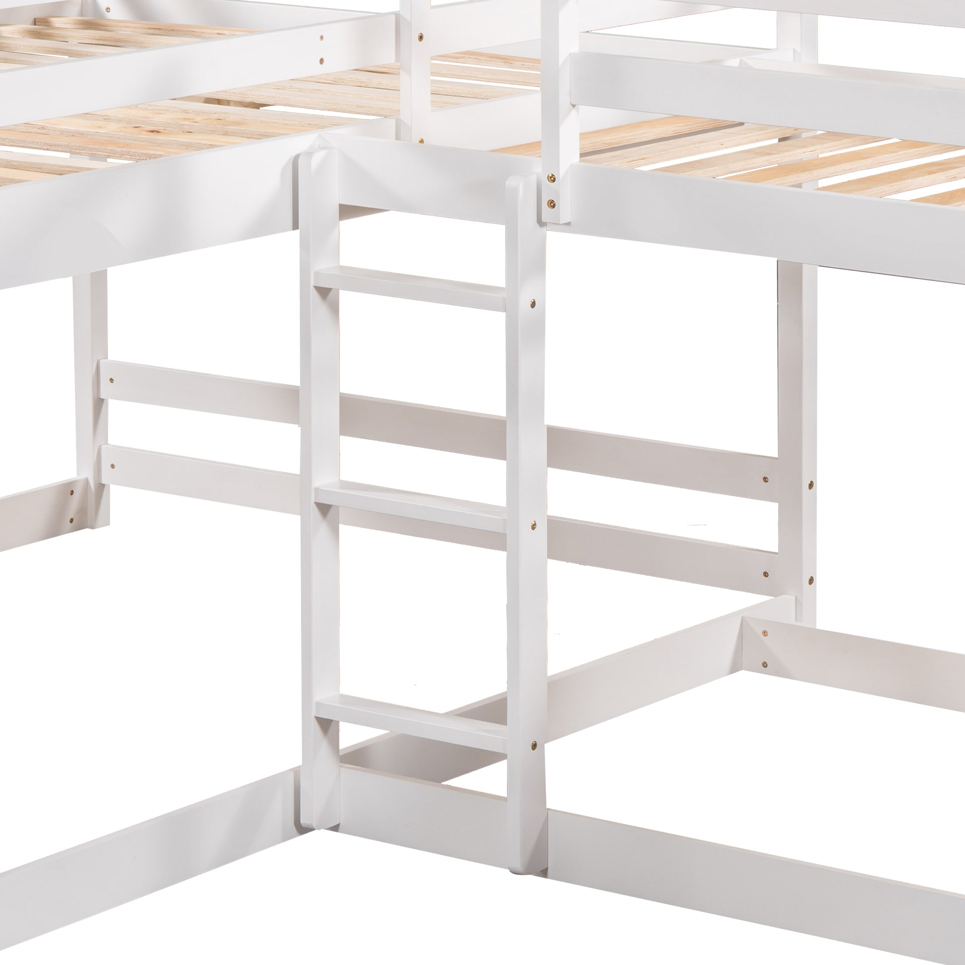 Full And Twin Size L Shaped Bunk Bed With Slide And Short Ladder,White Twin White Pine