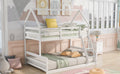 Twin Over Full House Bunk Bed With Built In Ladder,White White Pine