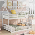 Twin Over Full House Bunk Bed With Built In Ladder,White White Pine