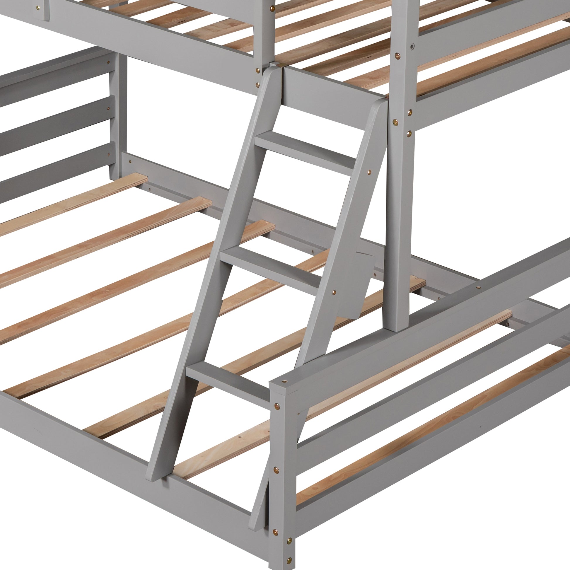 Twin Over Full House Bunk Bed With Built In Ladder,Gray Gray Pine