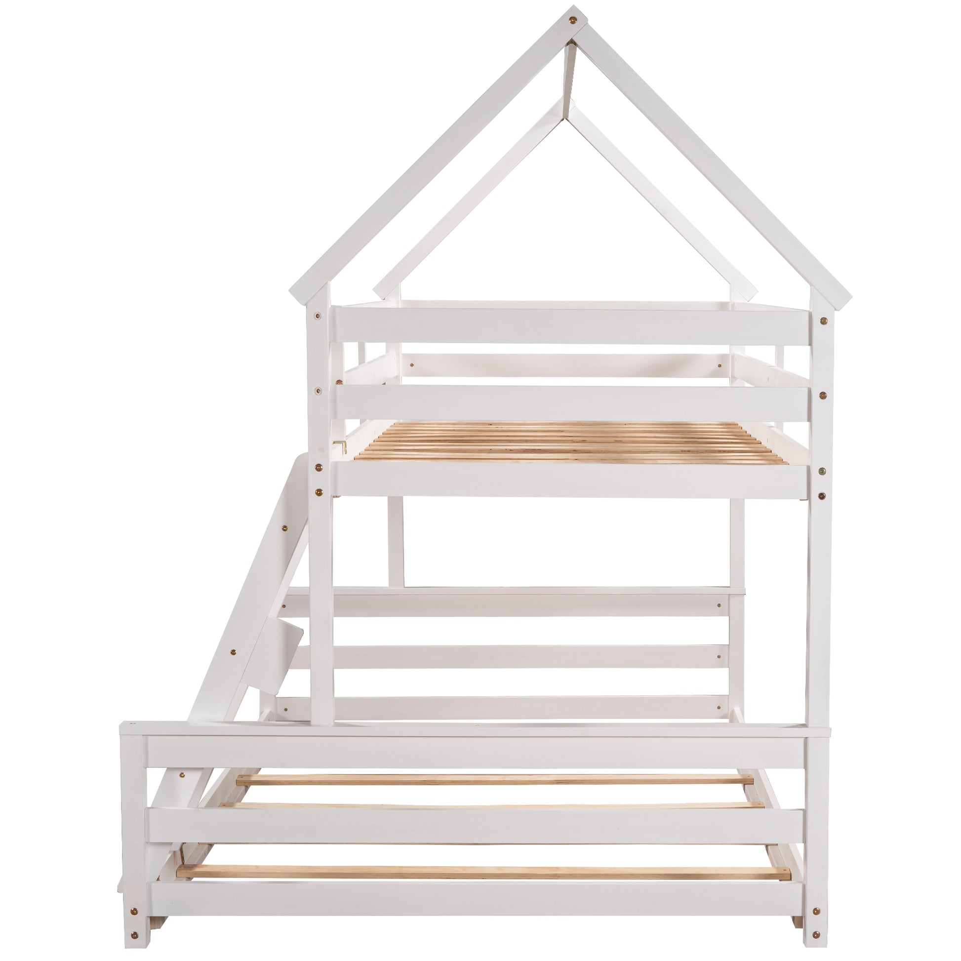 Twin Over Full House Bunk Bed With Built In Ladder,White White Pine