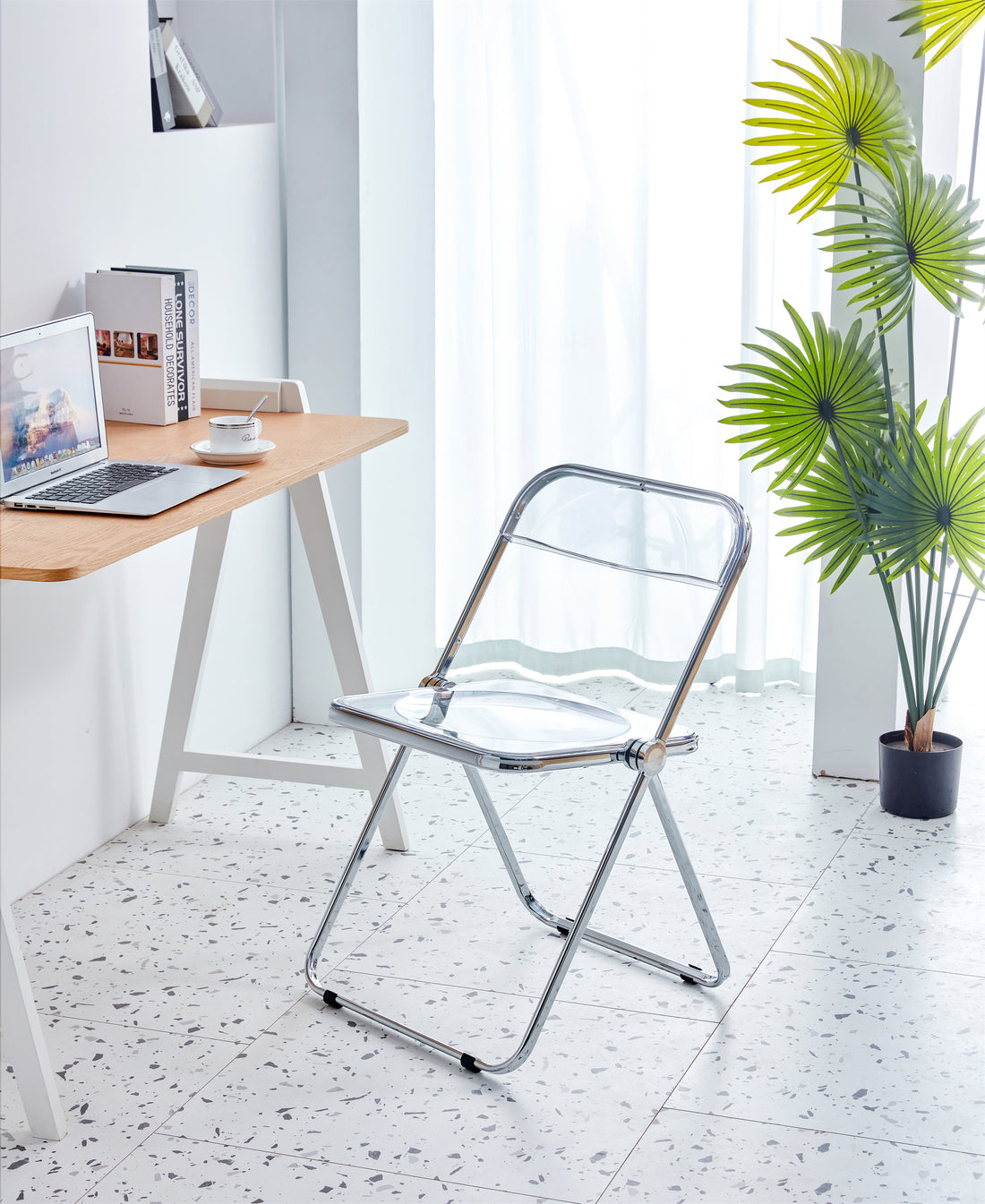 Clear Transparent Folding Chair Office Chair Coffee Chair Meeting Room Chair Pc Plastic Living Room Seat Clear Steel