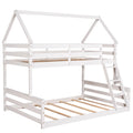 Twin Over Full House Bunk Bed With Built In Ladder,White White Pine