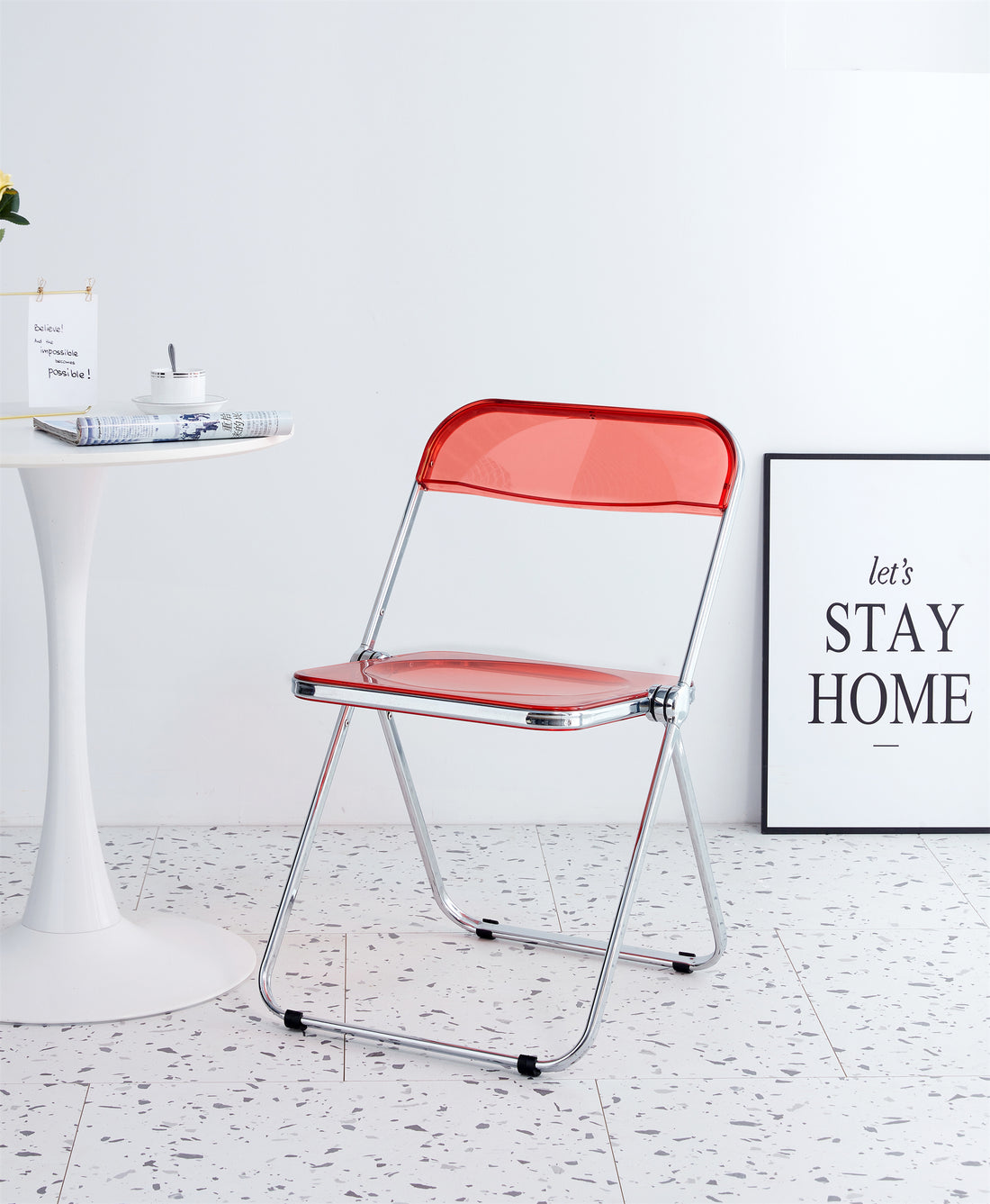 Red Ruby Clear Transparent Folding Chair Chair Pc Plastic Living Room Seat Zdy Hong 4 Red Steel
