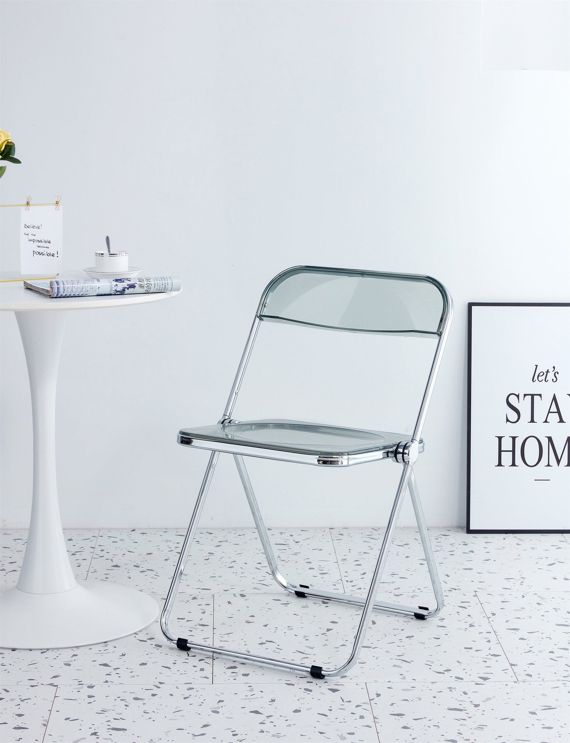 Gray Clear Transparent Folding Chair Chair Pc Plastic Living Room Seat Zdy Hui 2 Gray Steel