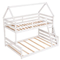 Twin Over Full House Bunk Bed With Built In Ladder,White White Pine