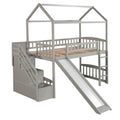 Twin Loft Bed With Two Drawers And Slide, House Bed With Slide, Gray Old Sku: Lp000130Aae Twin Gray Solid Wood