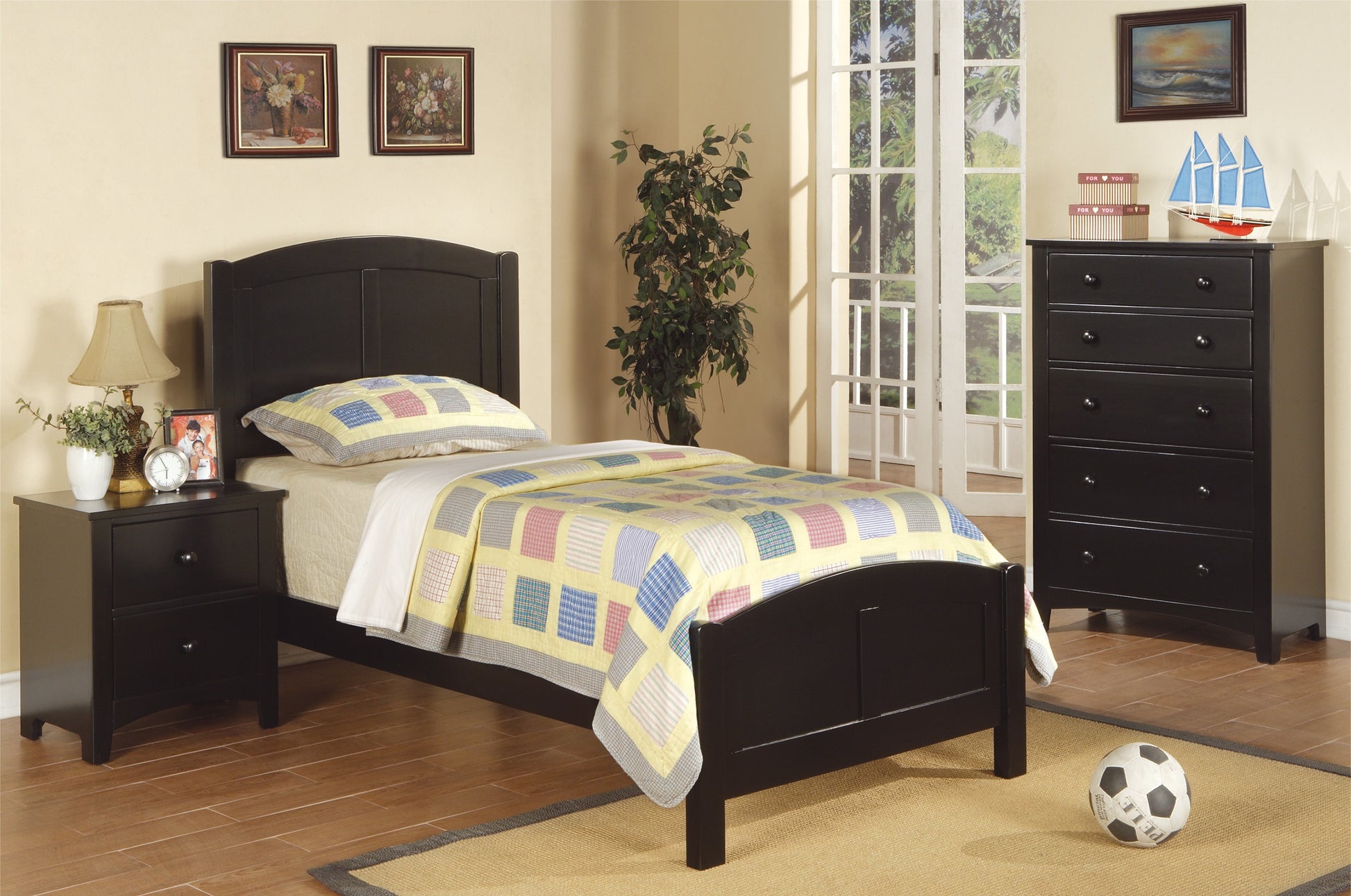 Black Color Twin Size Bed Youth Bedroom Furniture Unique Headboard Footboard Rubberwood Twin Black Bedroom Modern,Transitional Rubberwood Bed Frame Mdf