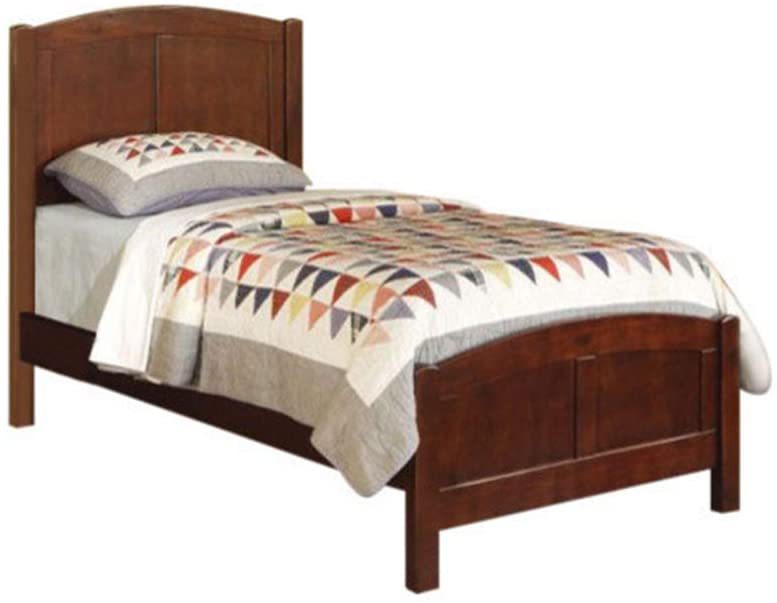 Dark Oak Finish Twin Size Bed Youth Bedroom Furniture Unique Headboard Footboard Rubberwood Twin Brown Mix Bedroom Modern,Transitional Bed Frame Mdf