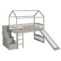 Twin Loft Bed With Two Drawers And Slide, House Bed With Slide, Gray Old Sku: Lp000130Aae Twin Gray Solid Wood